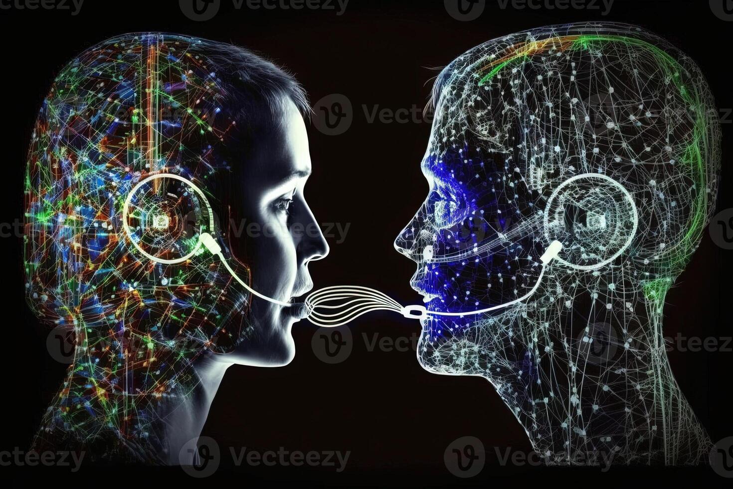 Telepathic Network communication of the future allows people to communicate with each other telepathically, breaking down barriers of language and distance illustration photo