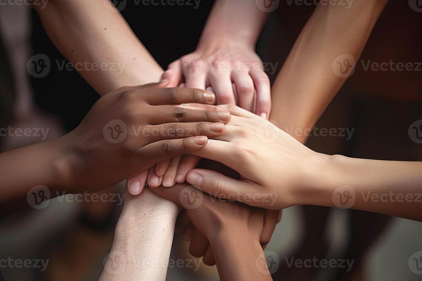 unidad y diversidad camaradería como corazón manos en un grupo de diverso personas conectado juntos ilustración generativo ai foto