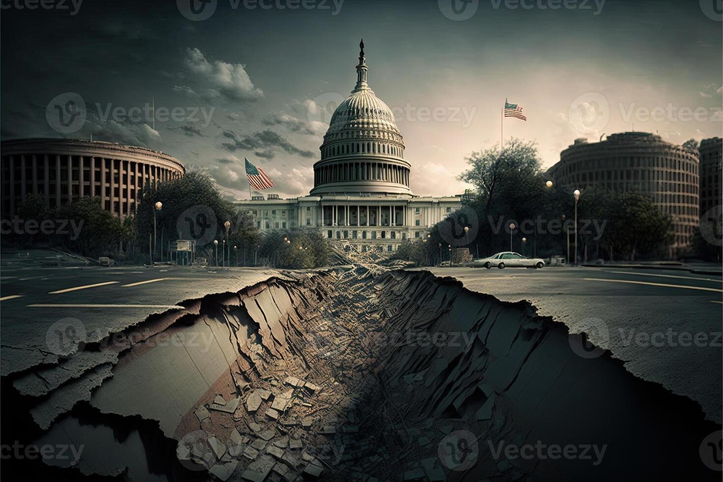 Washington dc earthquake on capitol and mall Illustration photo