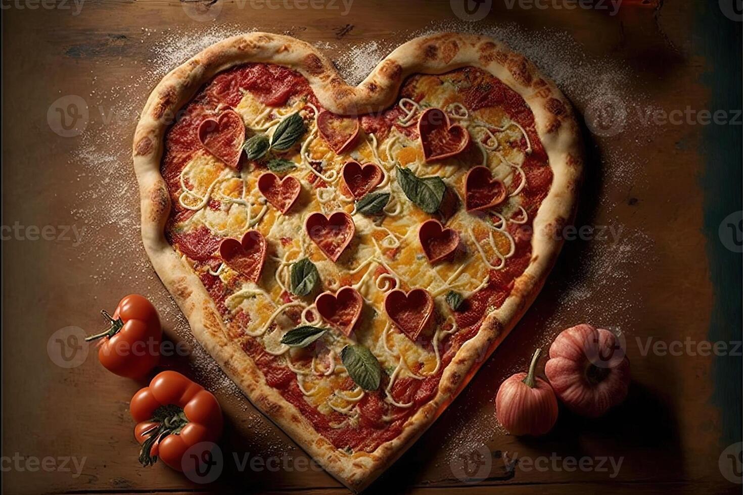 Heart love pizza red big Love, a Valentine day concept illustration photo