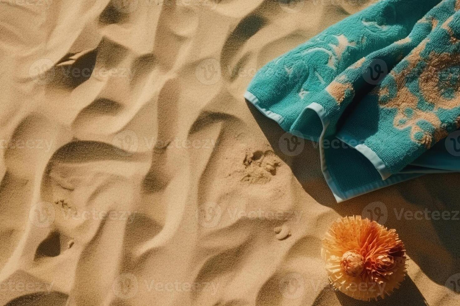 Sandy beach background top view with towel with visible sand texture illustration photo