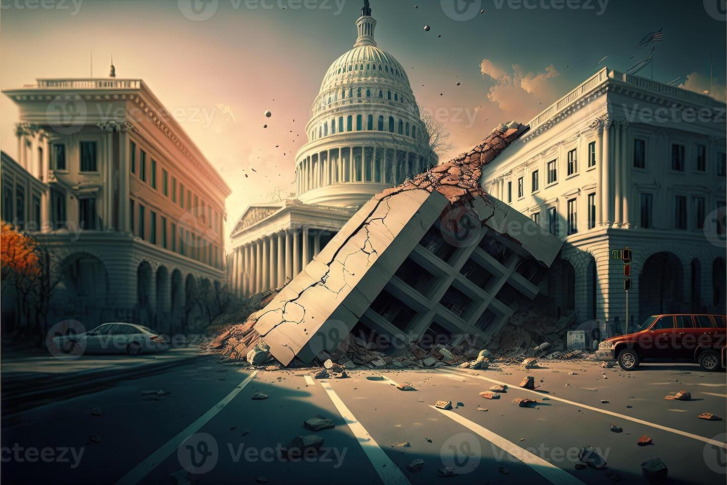 Washington dc earthquake on capitol and mall Illustration photo