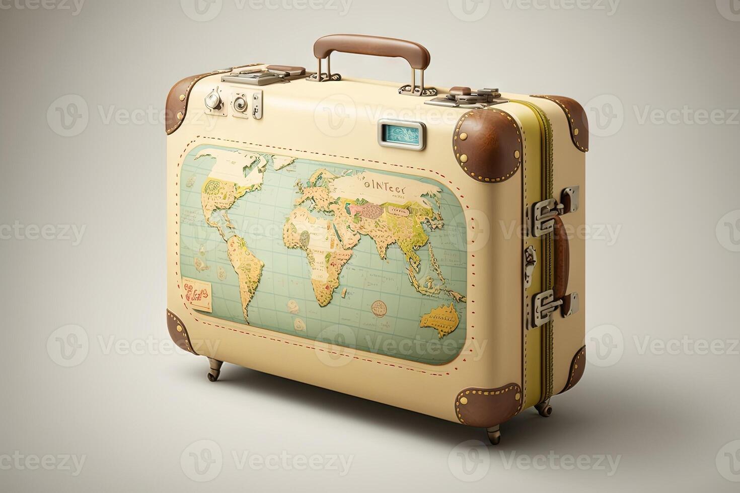 Travel suitcase with world map illustration photo