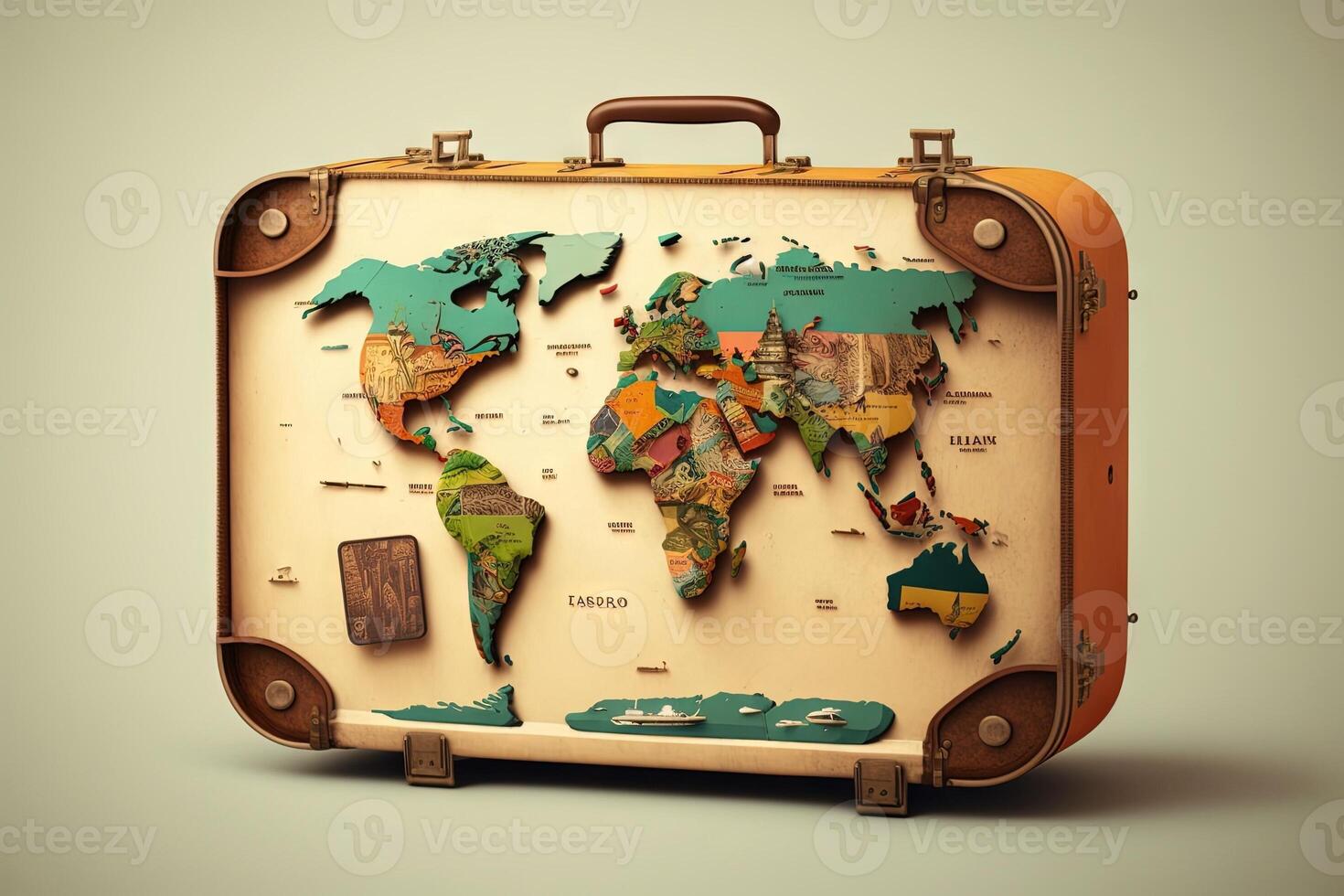viaje maleta con mundo mapa ilustración generativo ai foto