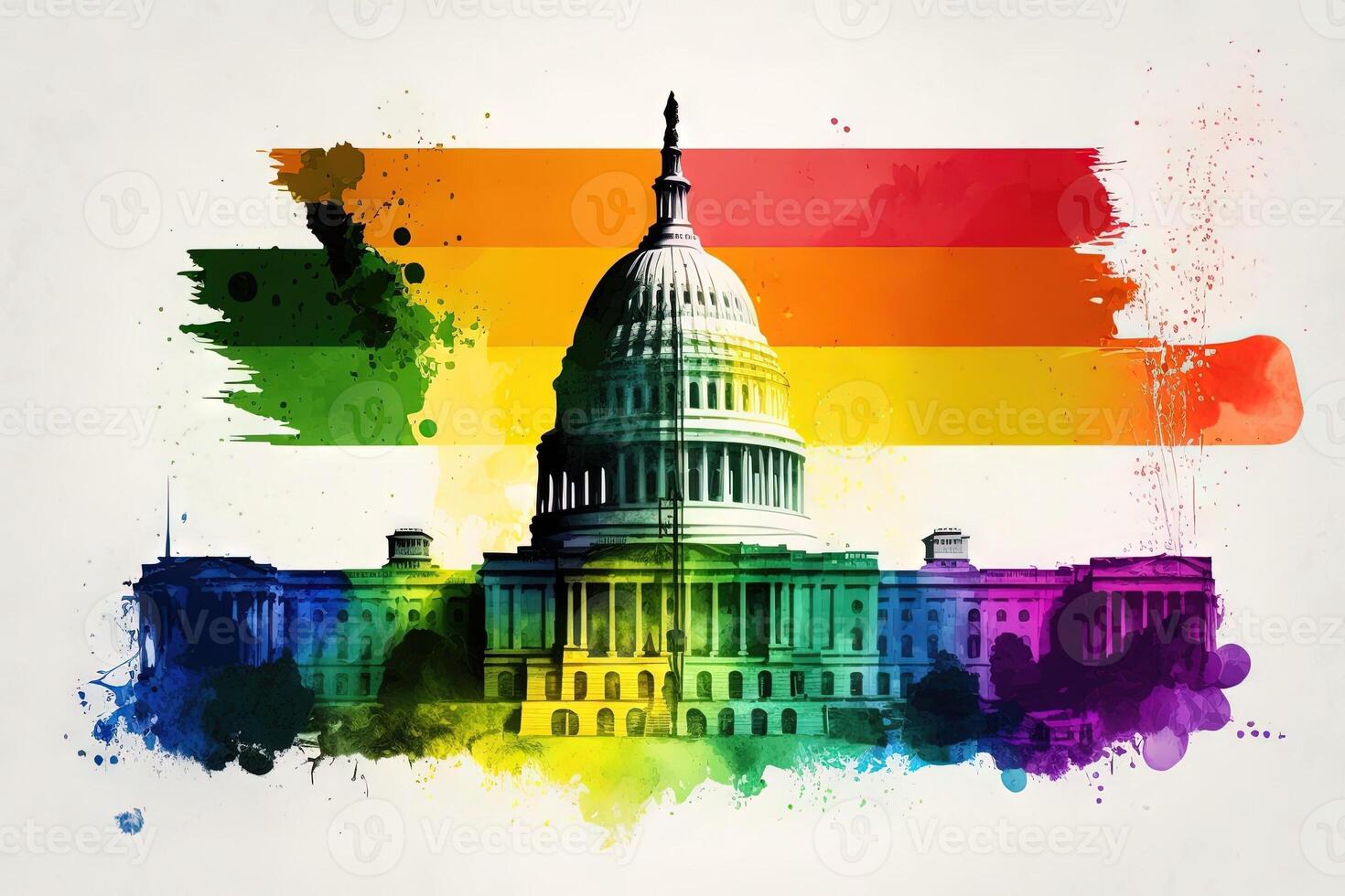 Washington Dc Capitol painted of rainbow flag colors illustration photo