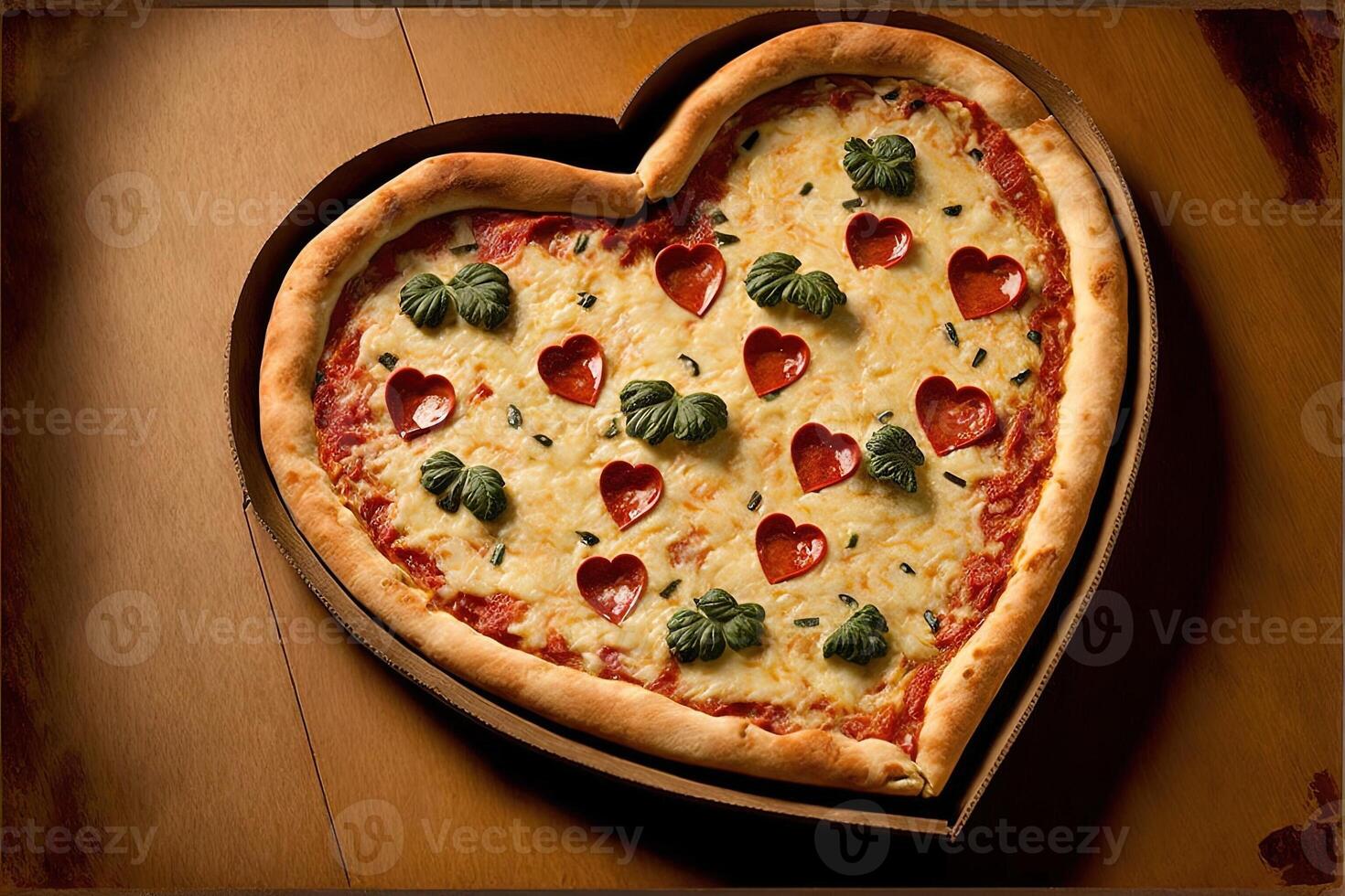 corazón amor Pizza rojo grande amar, un enamorado día concepto ilustración generativo ai foto