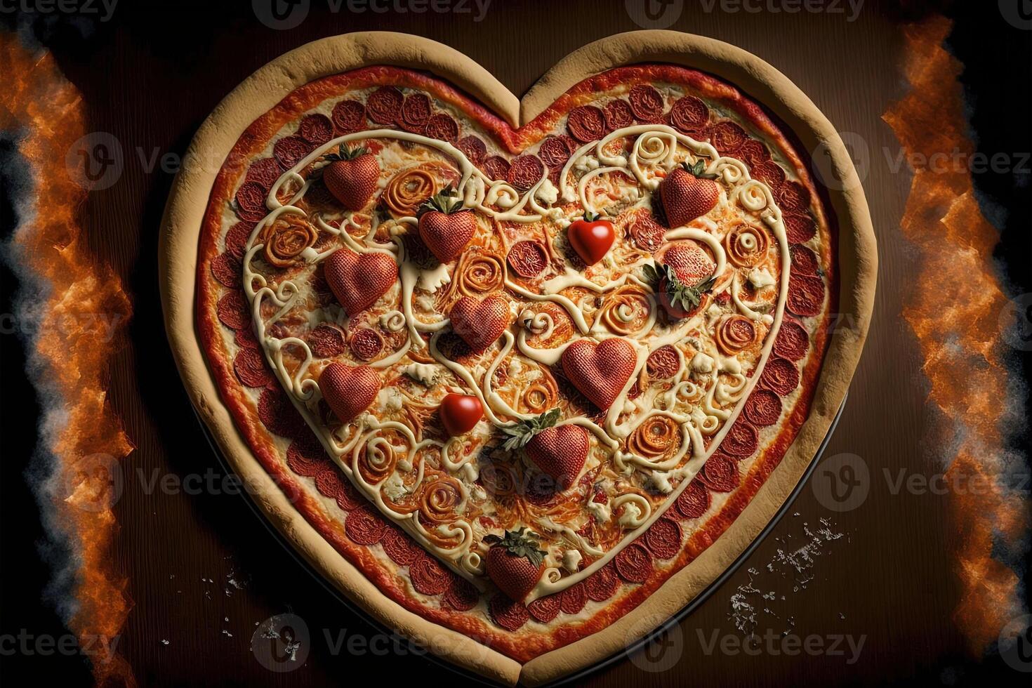 corazón amor Pizza rojo grande amar, un enamorado día concepto ilustración generativo ai foto