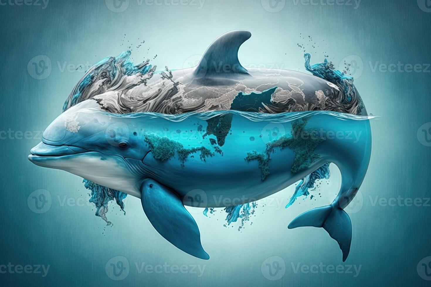 World Dolphin Day, international Dolphin day, Dolphin day, Dolphin with world of water on blue background illustration photo