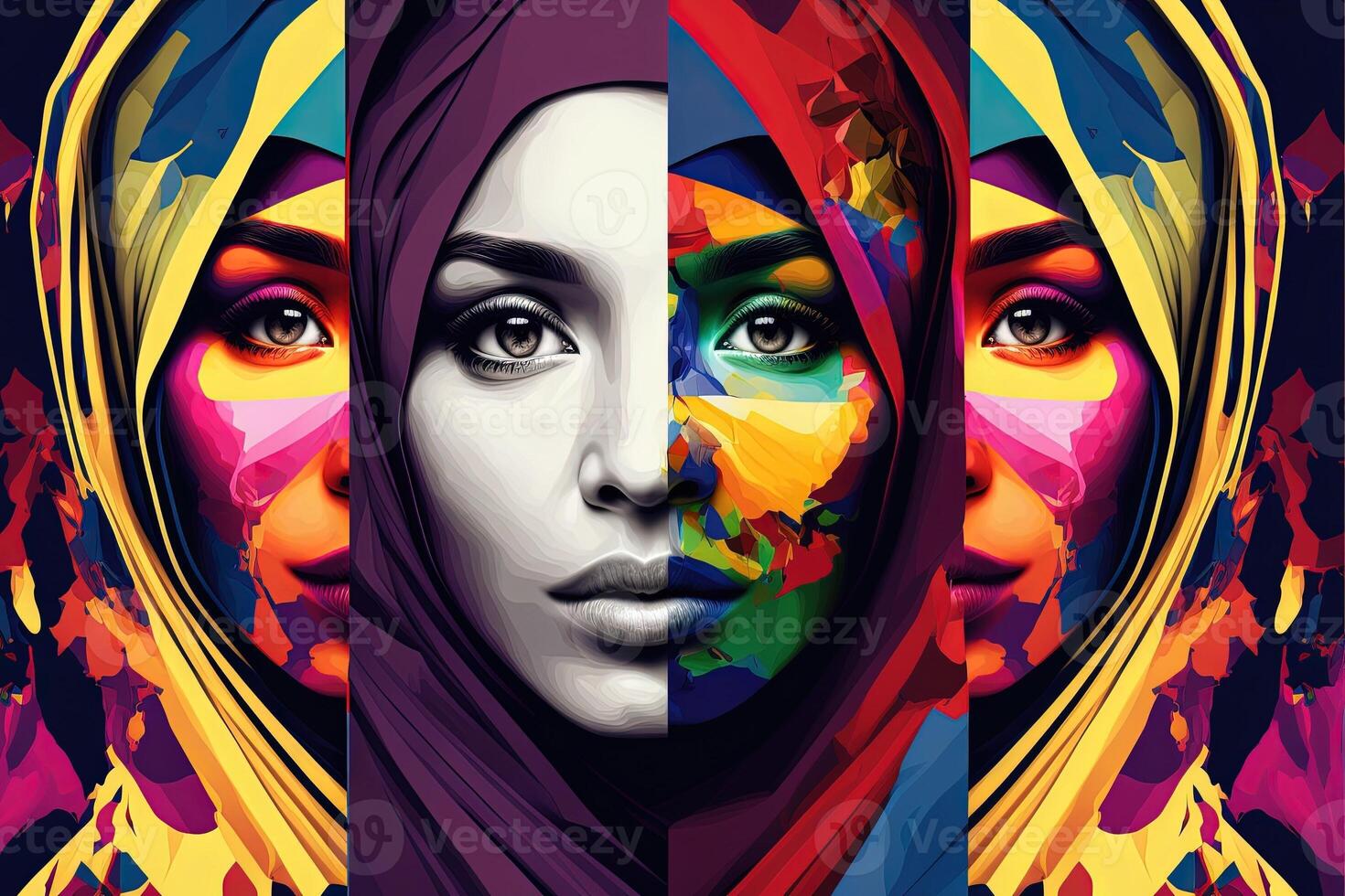 mundo hijab día en febrero 1, hijab niña mujer cabeza cubrir resumen representación generativo ai foto