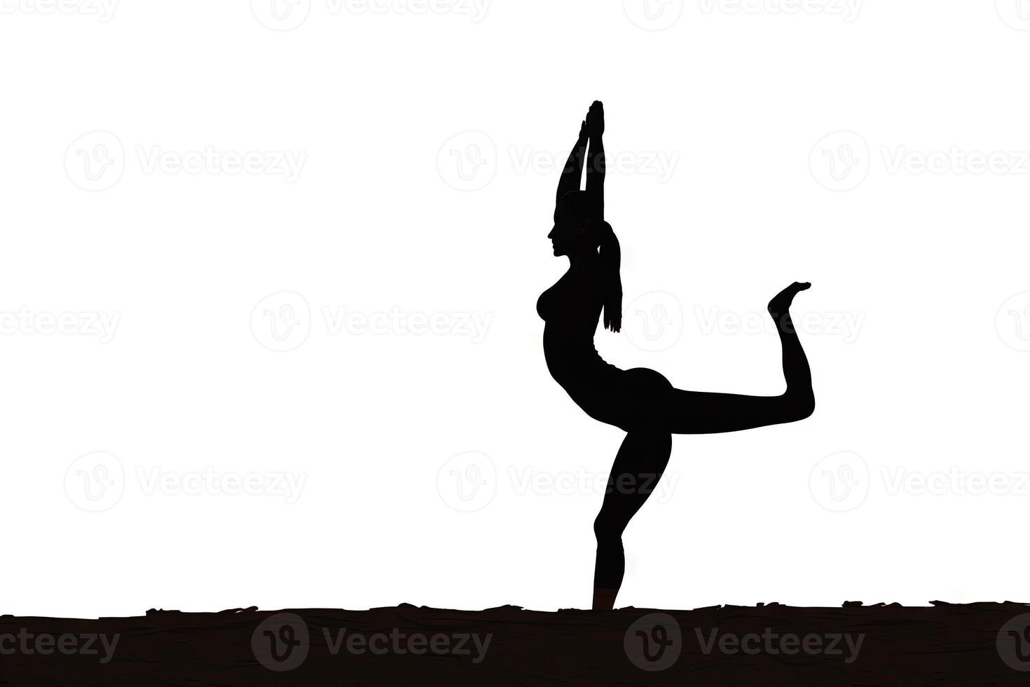 woman silhouette practicing yoga on the beach isolated on whhite background illustration photo