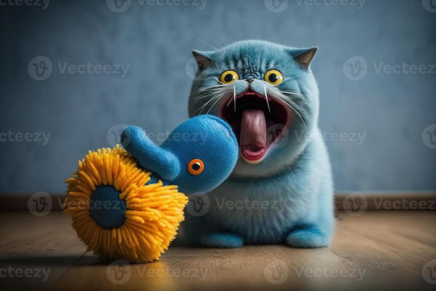 cat modeling to advertise a cat toy, showing off how much fun the toy is illustration photo