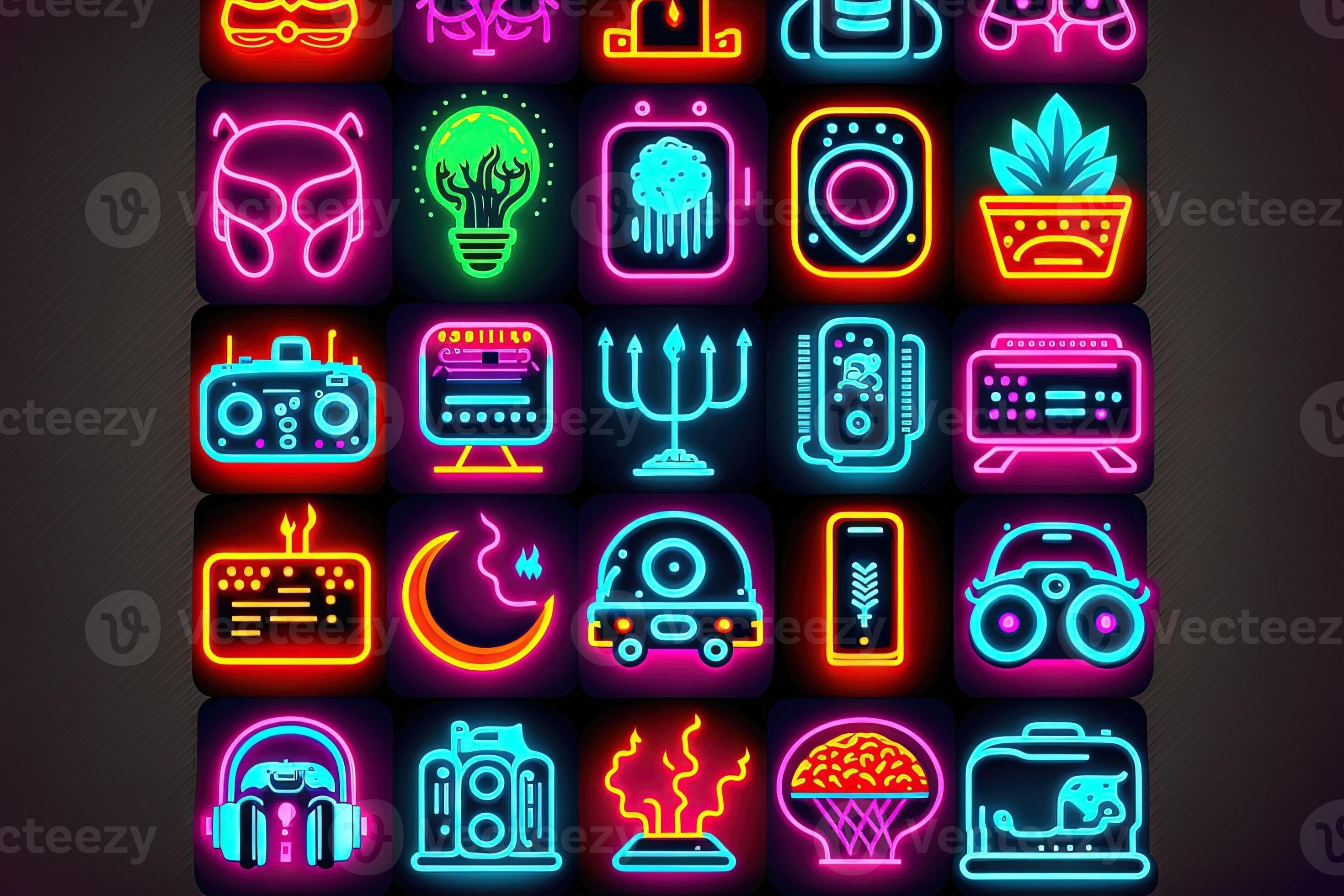 Set of retro style neon icon. illustration 23967809 Stock Photo at Vecteezy
