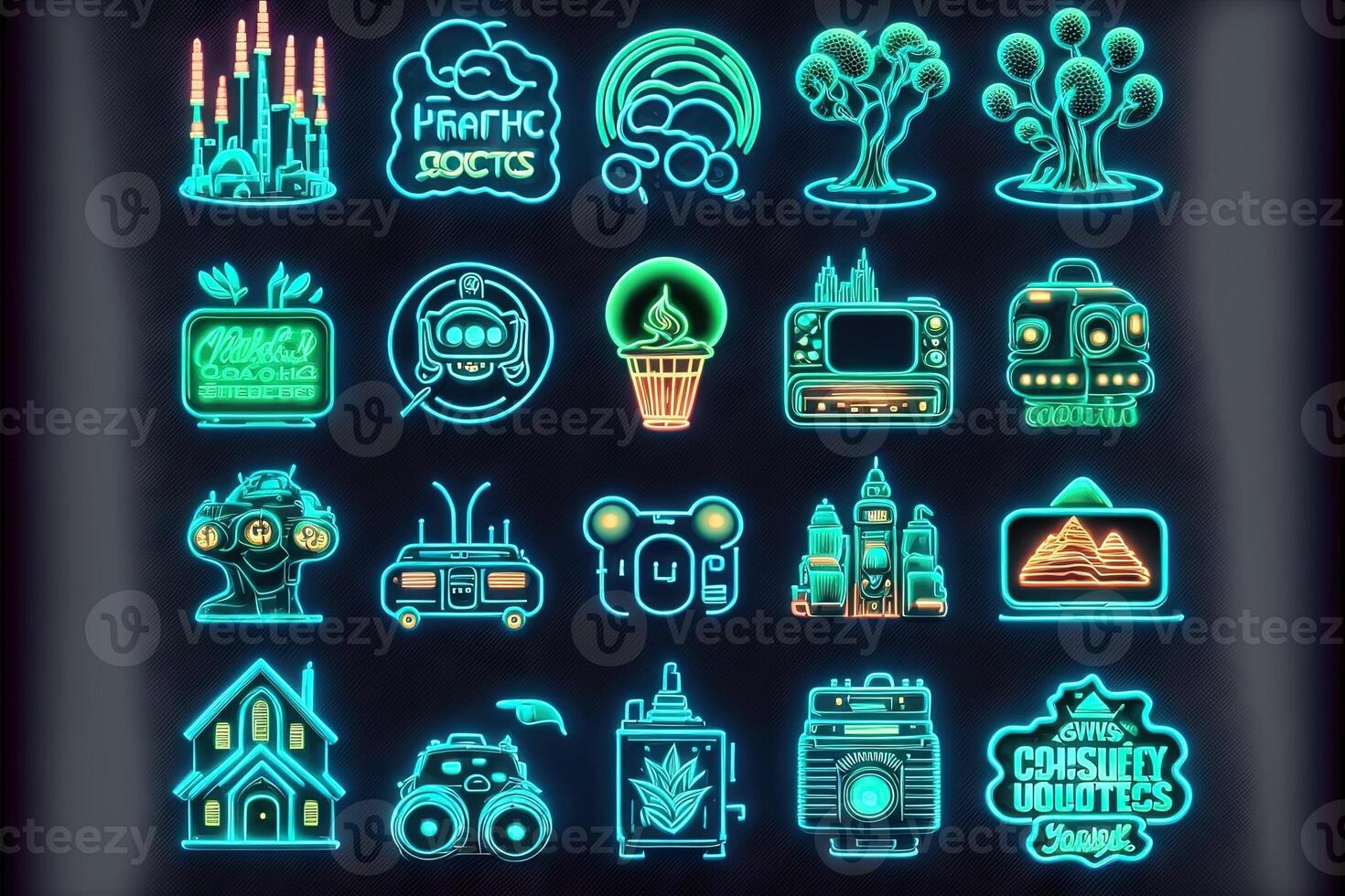 Set of retro style neon icon. illustration photo