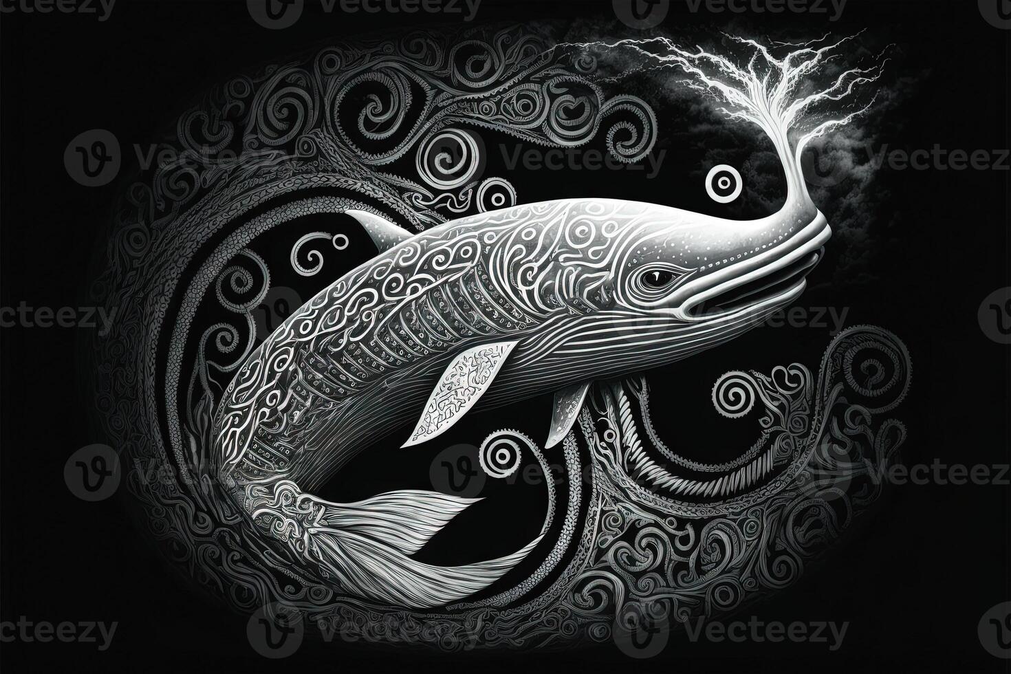 maorí tribal gigante pescado bosquejo polinesio tatuaje modelo ilustración generativo ai foto