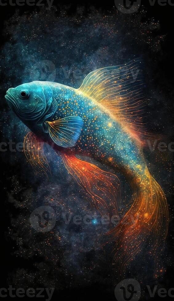 magical fish swimming through a cosmic sea smartphone phone original fantasy unique background lock screen wallpaper illustration photo