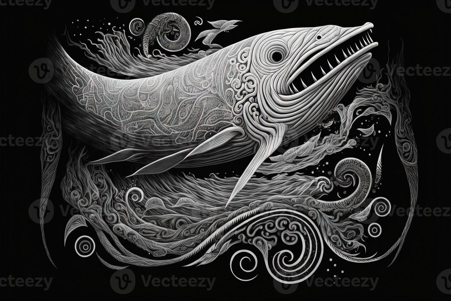 maorí tribal gigante pescado bosquejo polinesio tatuaje modelo ilustración generativo ai foto