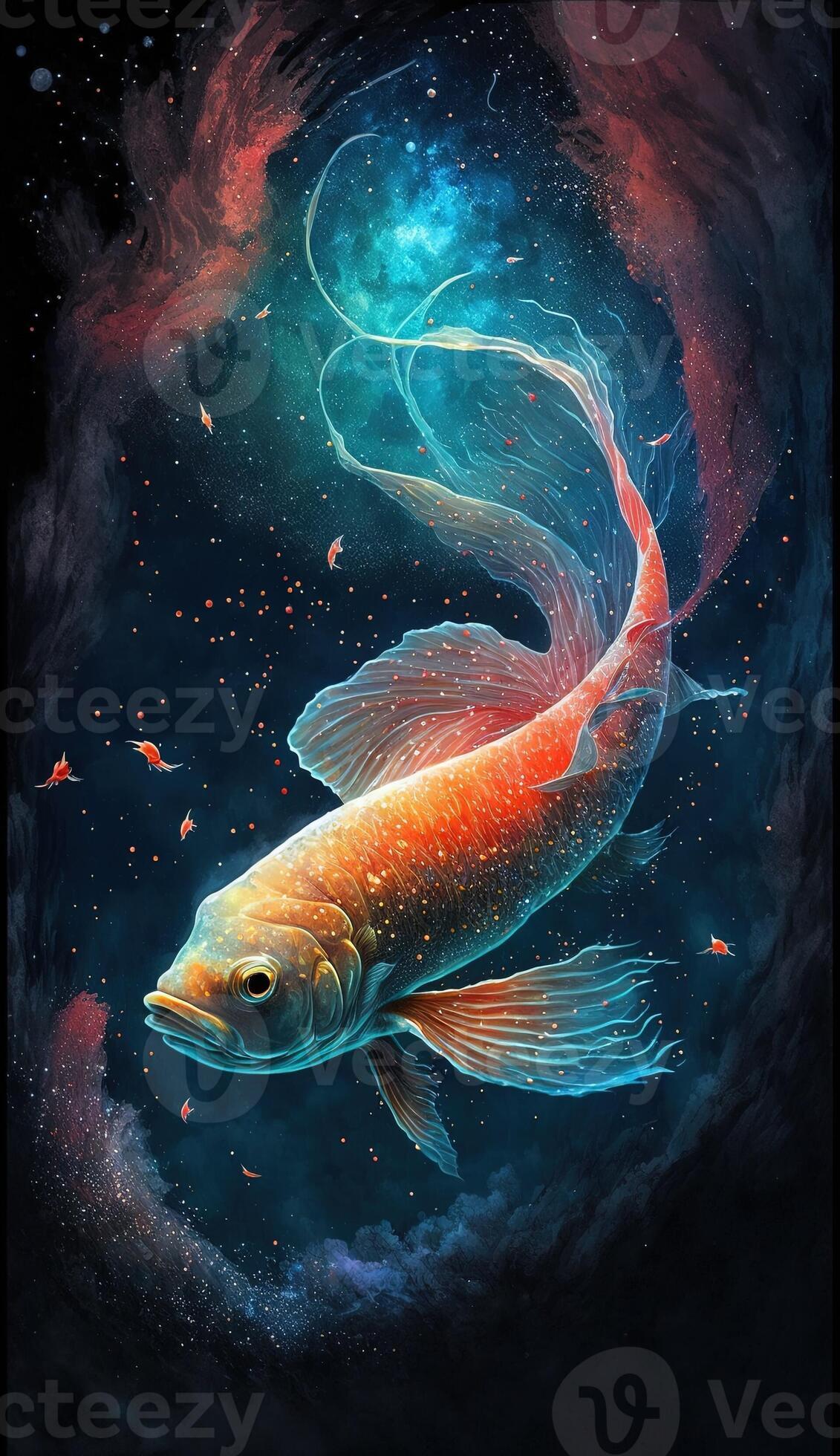 magical fish swimming through a cosmic sea smartphone phone original  fantasy unique background lock screen wallpaper illustration generative ai  23967998 Stock Photo at Vecteezy