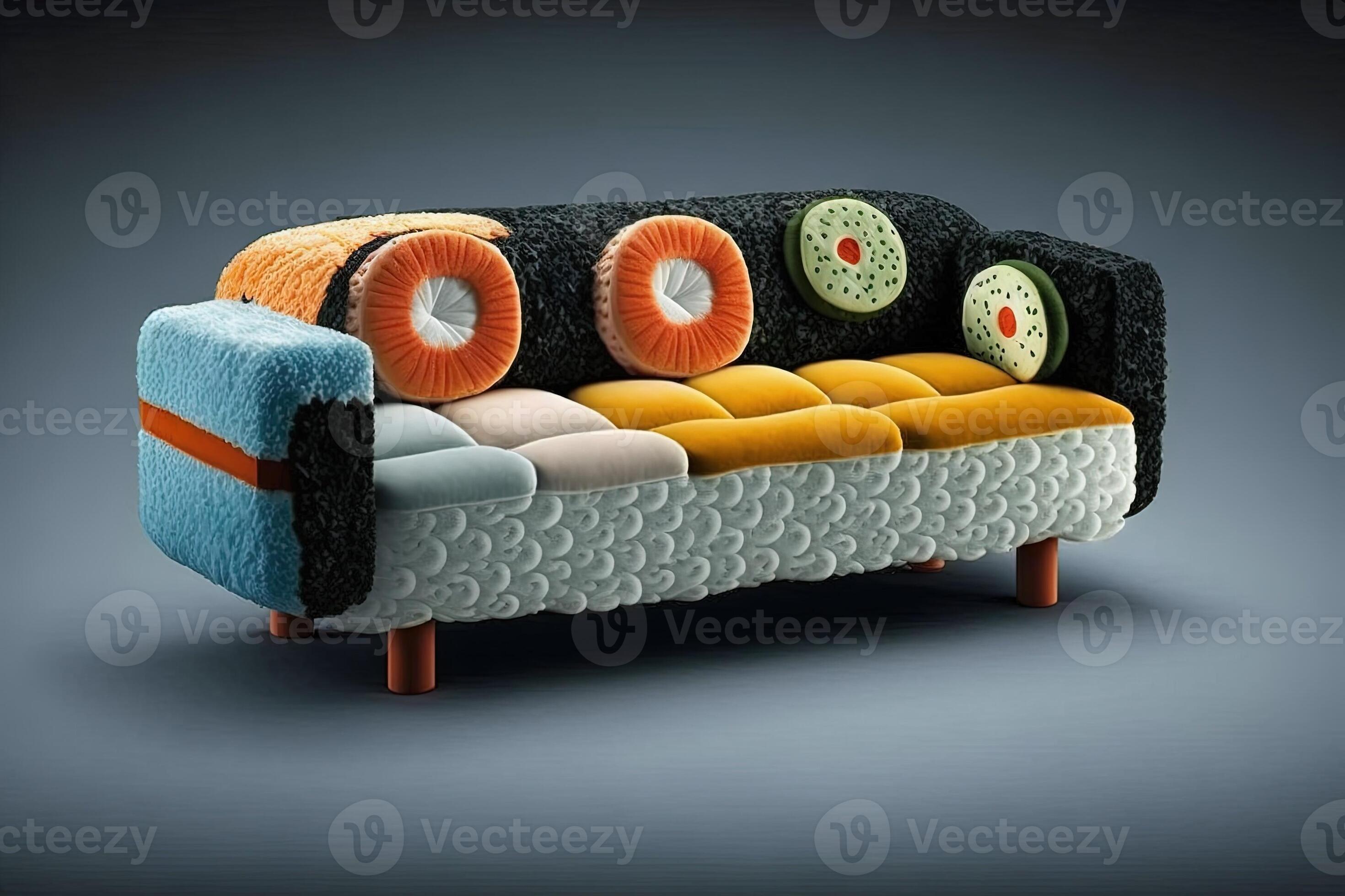 Sofa couch made out of rolls and sushi illustration generative ai
