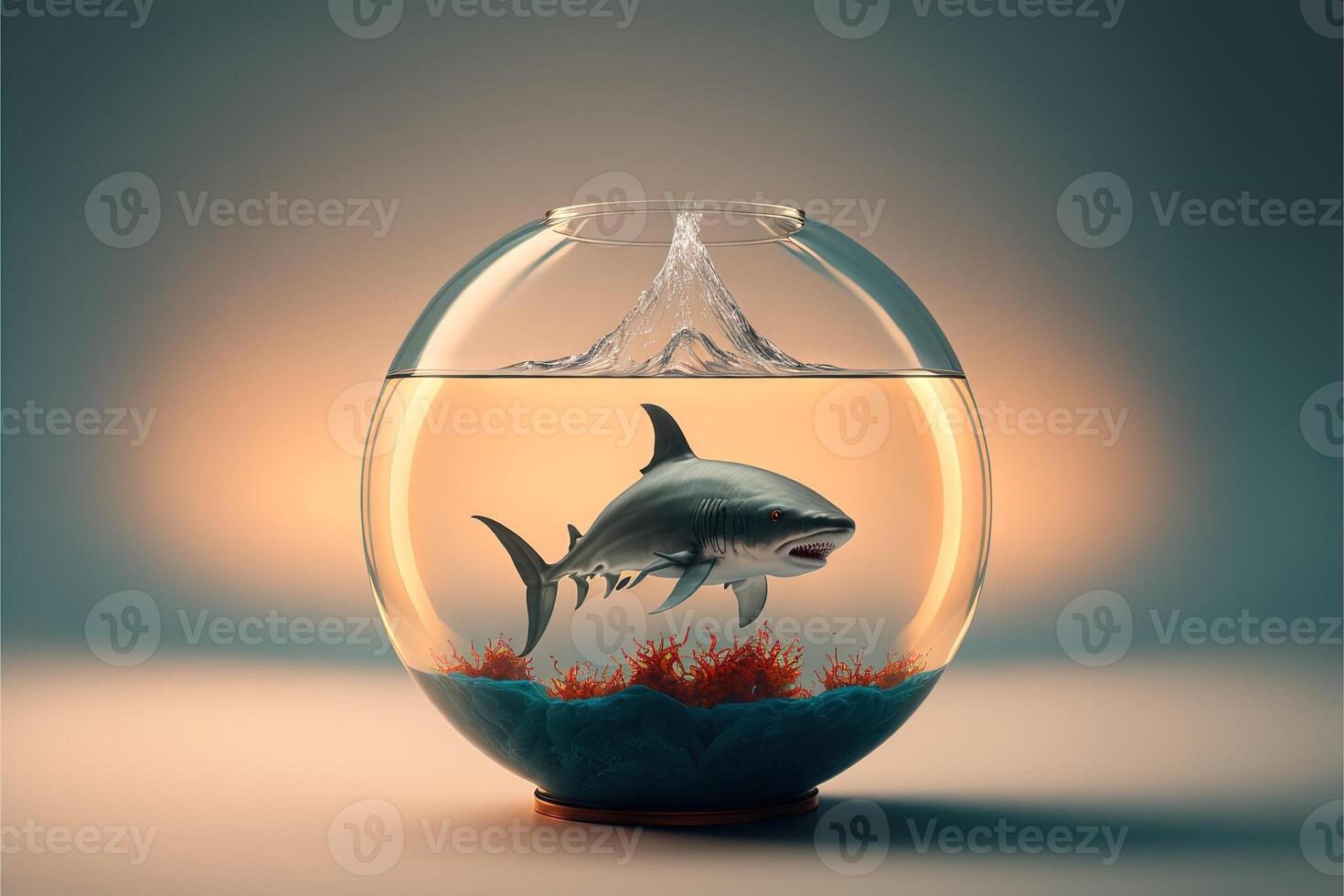 shark inside a fish bowl illustration artwork photo