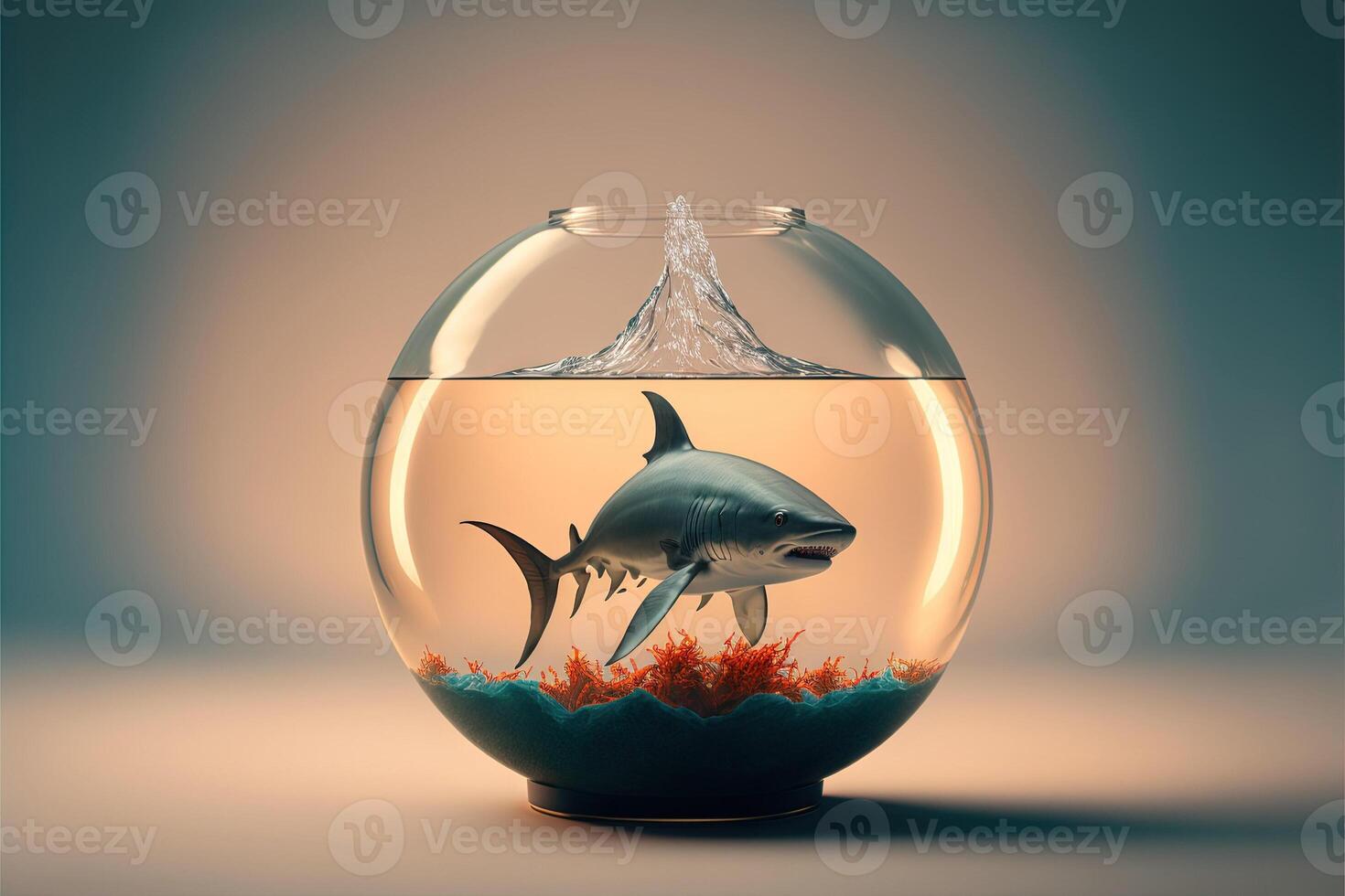 shark inside a fish bowl illustration artwork photo