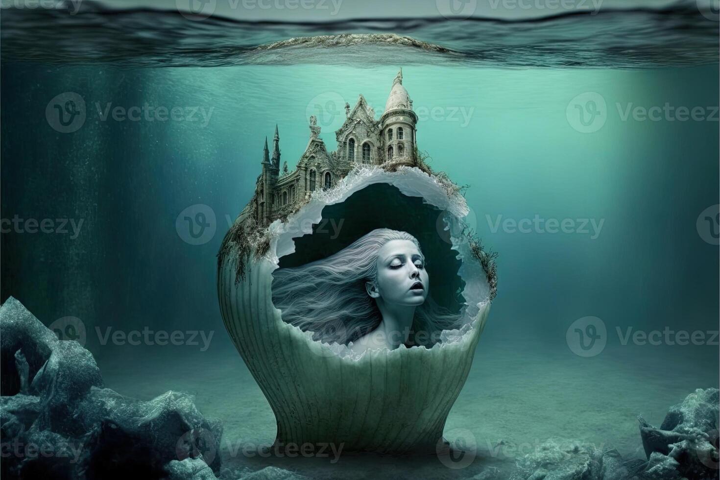 frozen mermaid in frozen ocean illustration photo