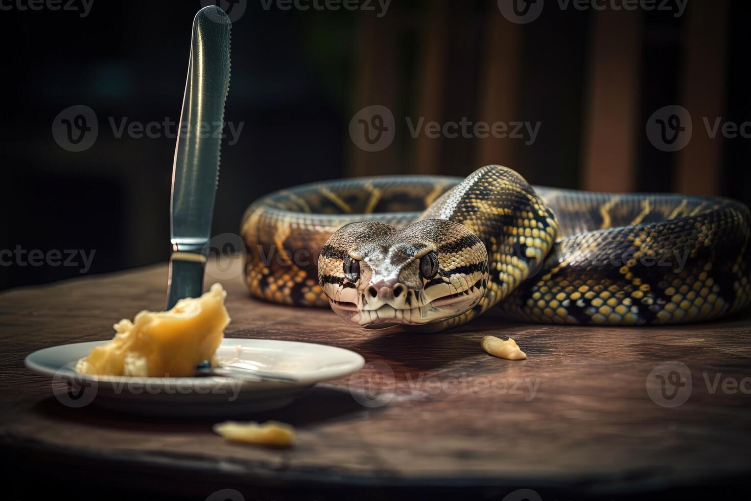 snake in a plate on the table illustration photo