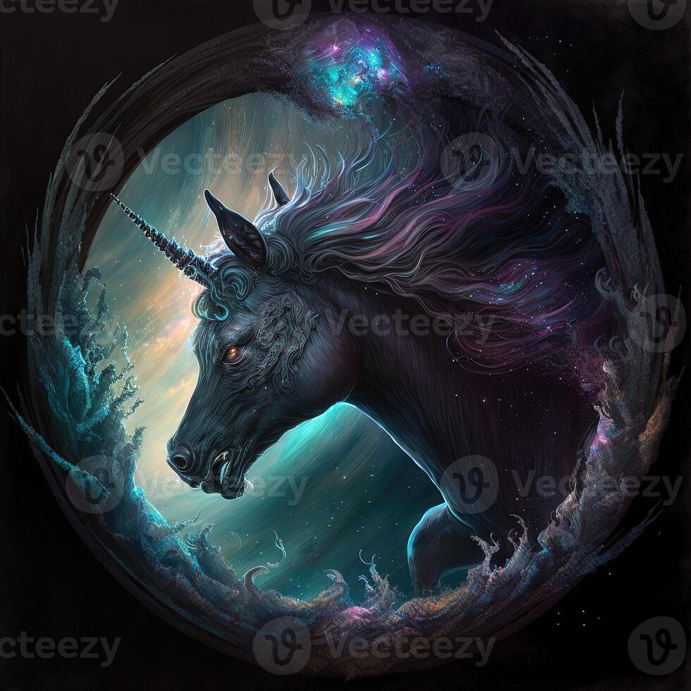 black unicorn in space illustration photo