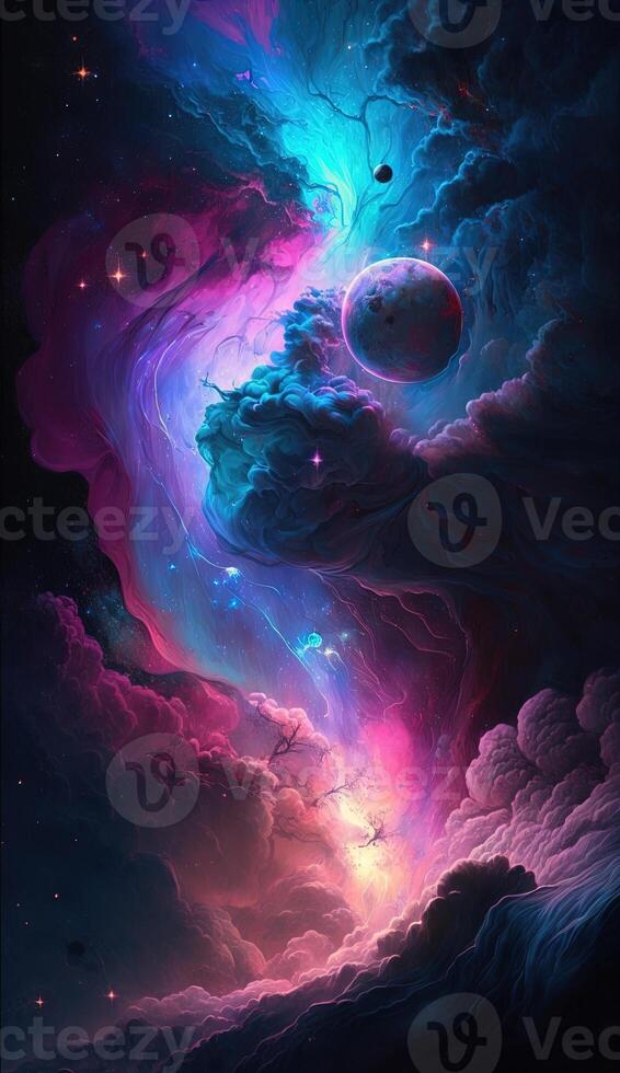 surreal and colorful nebula, with vibrant hues of blue, pink, and purple smartphone phone original fantasy unique background lock screen wallpaper illustration photo