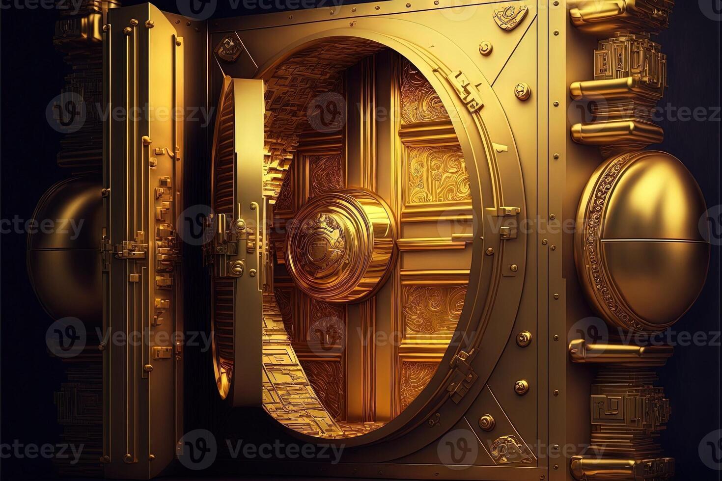 gold ignots inside vault safe golden bars illustration photo