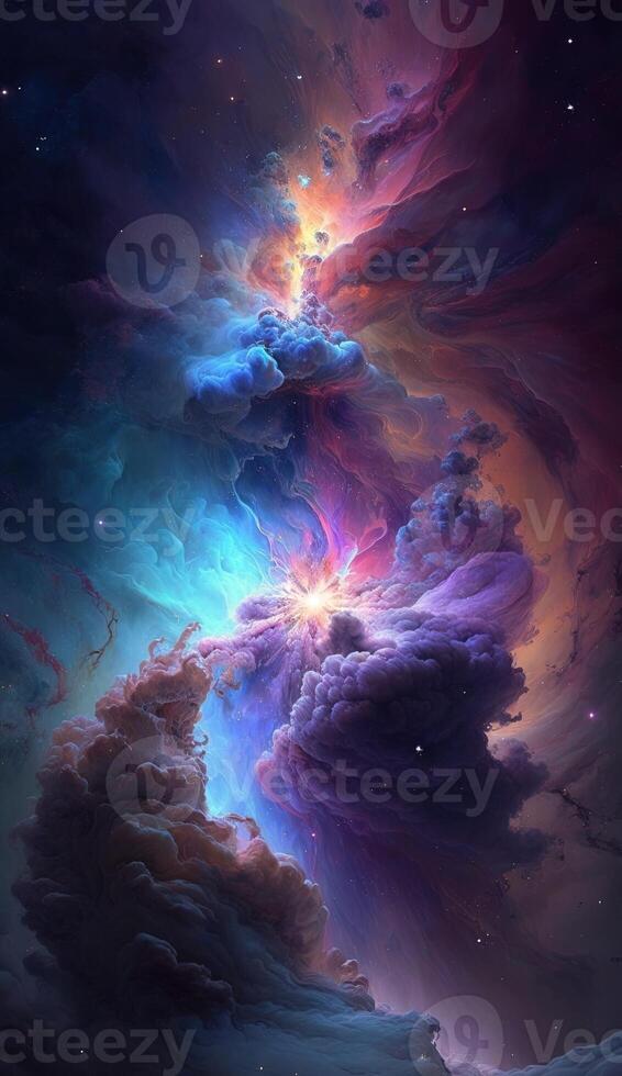 surreal and colorful nebula, with vibrant hues of blue, pink, and purple smartphone phone original fantasy unique background lock screen wallpaper illustration photo