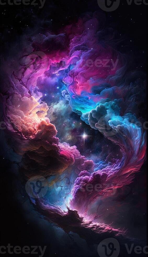 surreal and colorful nebula, with vibrant hues of blue, pink, and purple smartphone phone original fantasy unique background lock screen wallpaper illustration photo