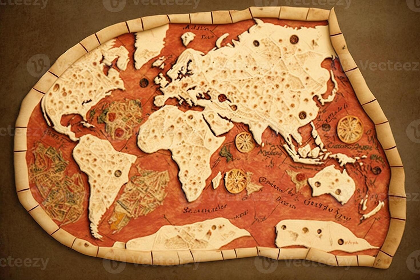 World map made of pizza illustration photo