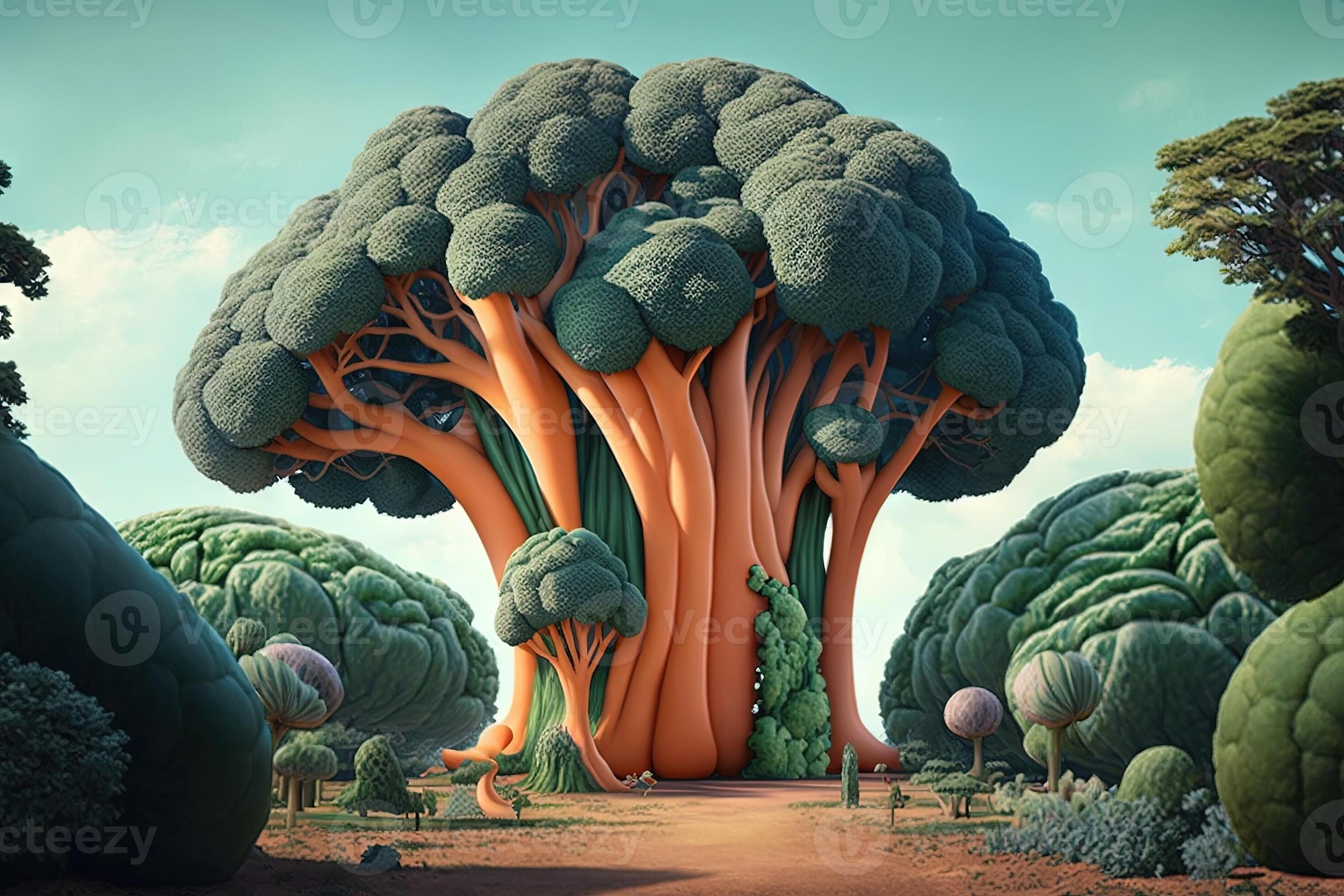 Surreal garden where the vegetables are giant-sized, such as enormous