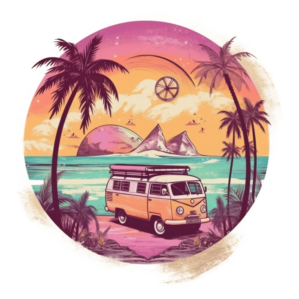 Summer Vacation Sunset Watercolor Art, png