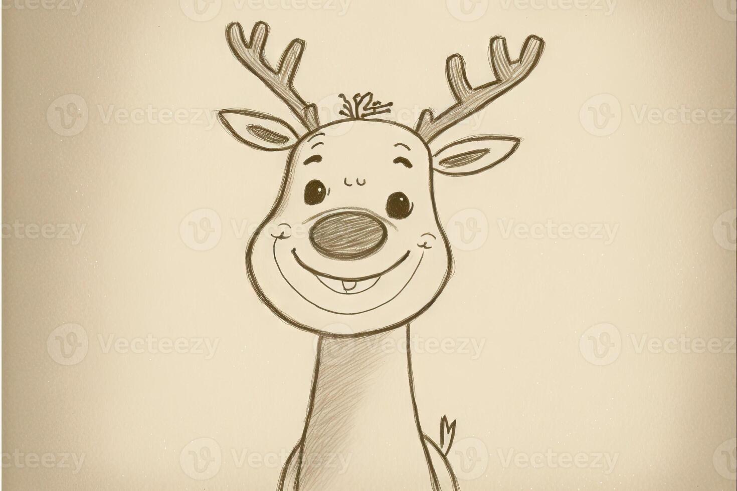 Rudolph the Red-nosed Reindeer illustration, Christmas concept adorable sketch photo