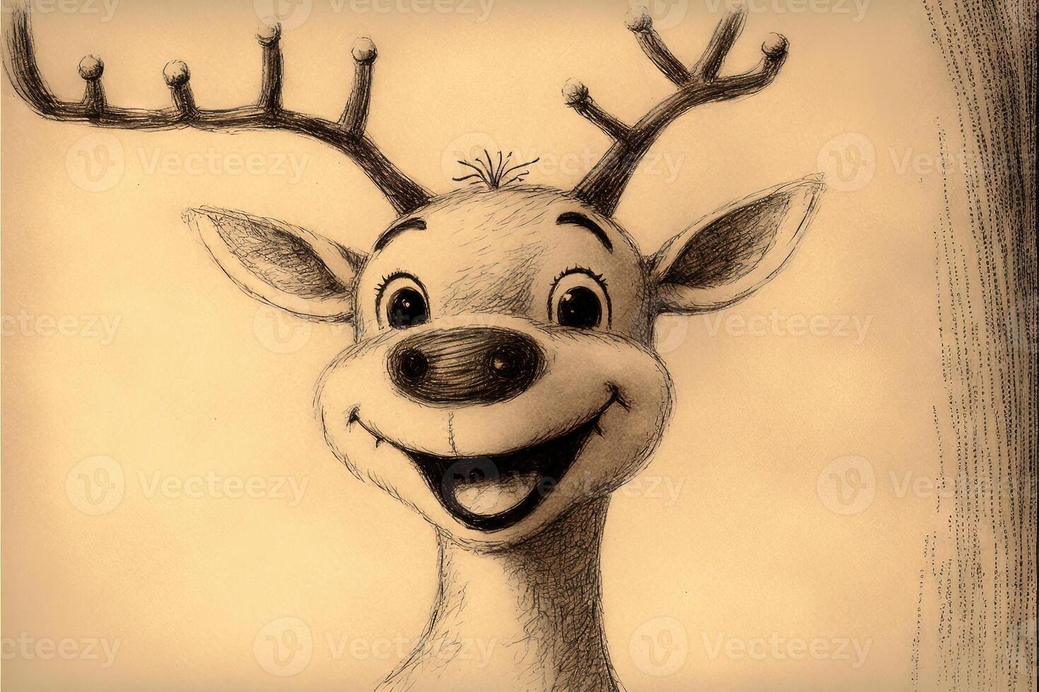 Rudolph the Red-nosed Reindeer illustration, Christmas concept adorable sketch photo