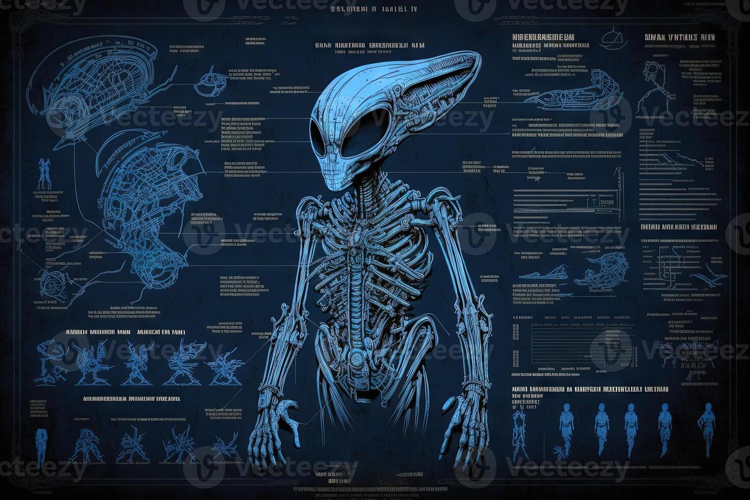 Alien exoskeleton blueprint, sketch illustration photo