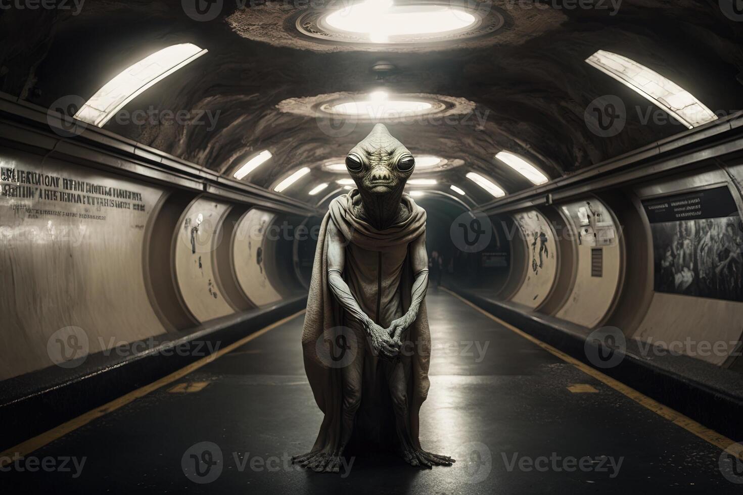 alien in subway underground of new york city illustration photo