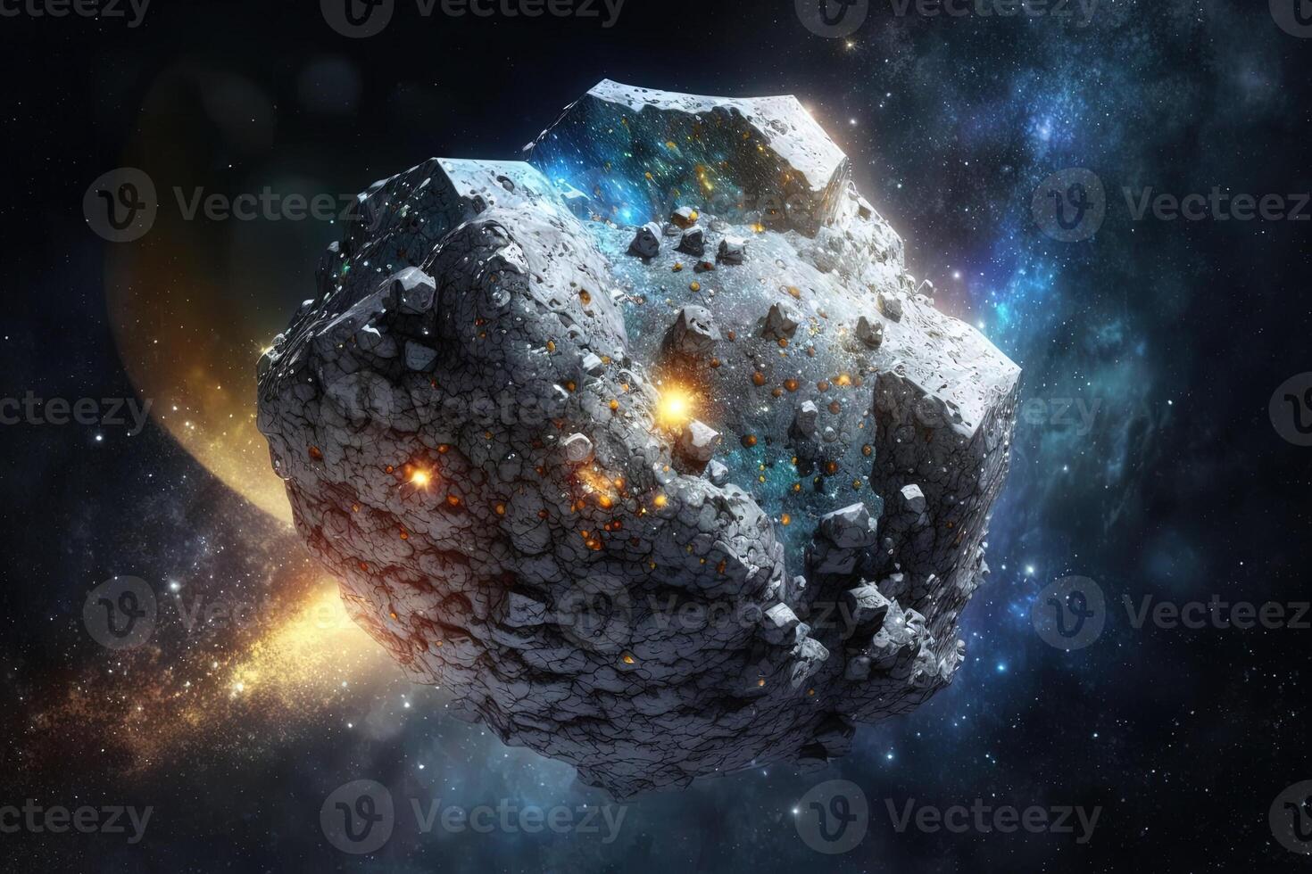 asteroid made of diamonds in deep space illustration photo