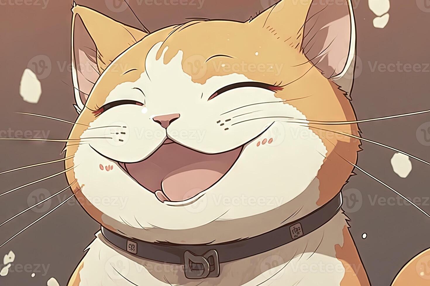 ANime smiling cat with happy expression illustration photo