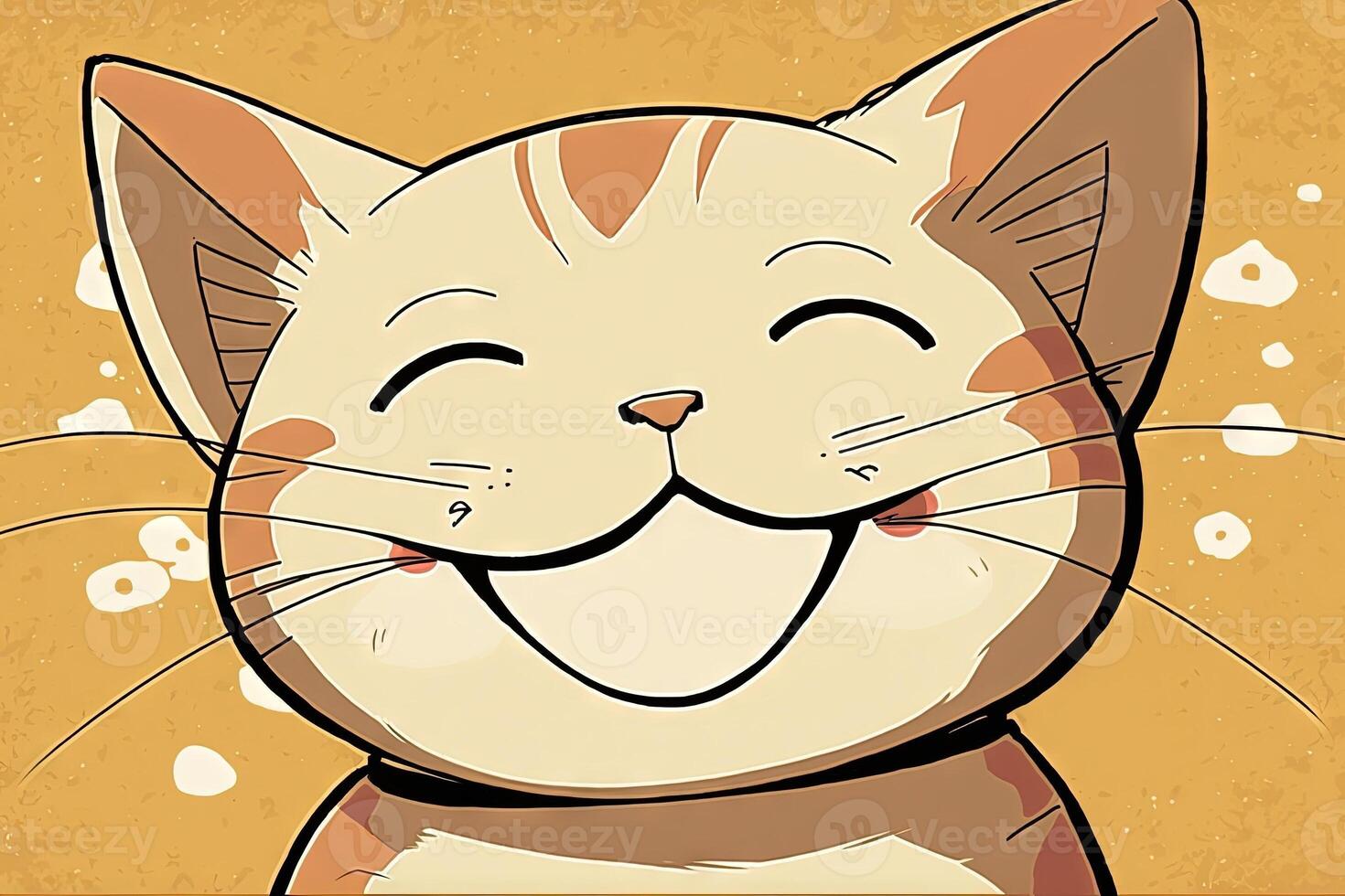 ANime smiling cat with happy expression illustration photo