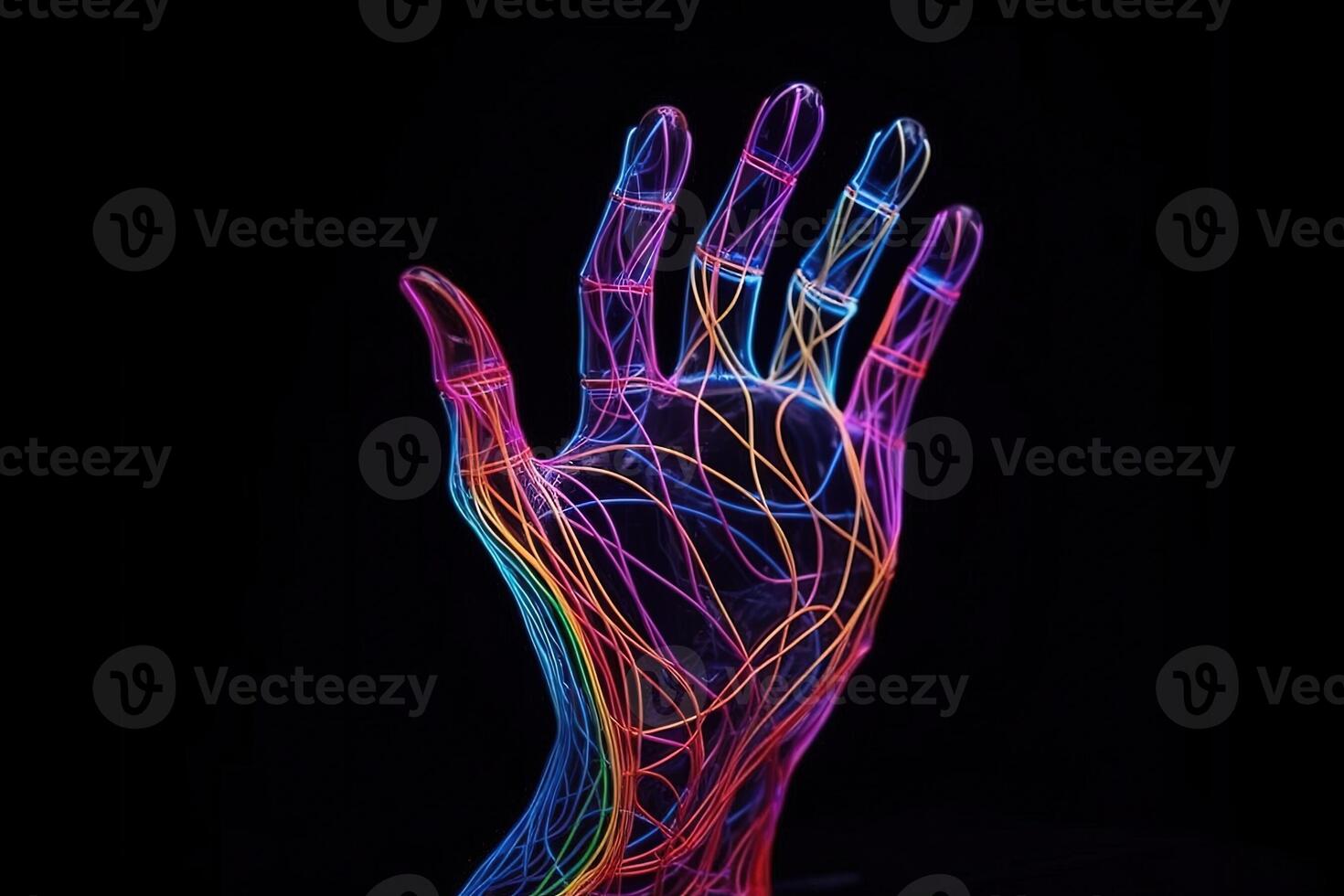 artificial hand open palm with colorful strings illustration photo