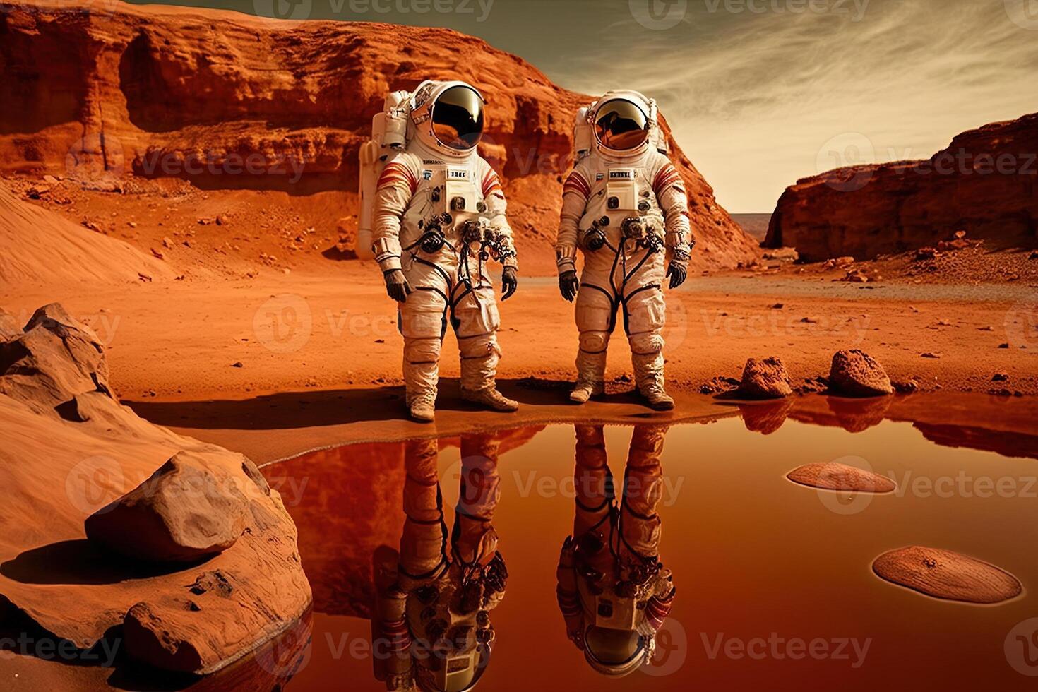 astronauts discover water on planet mars illustration photo