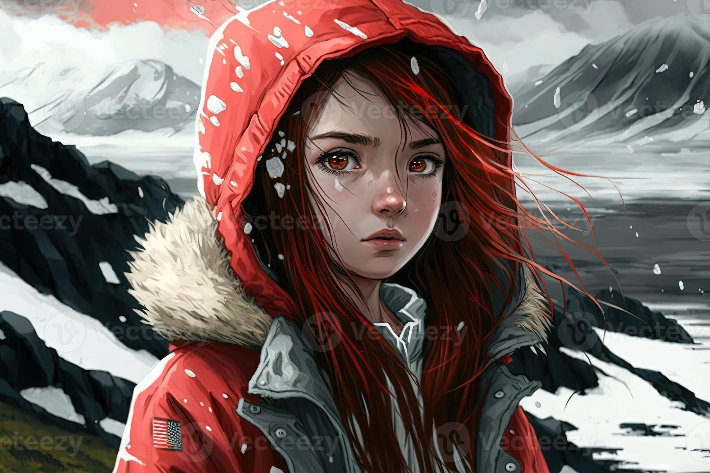 Beautiful anime manga girl in Iceland illustration 23968486 Stock Photo ...