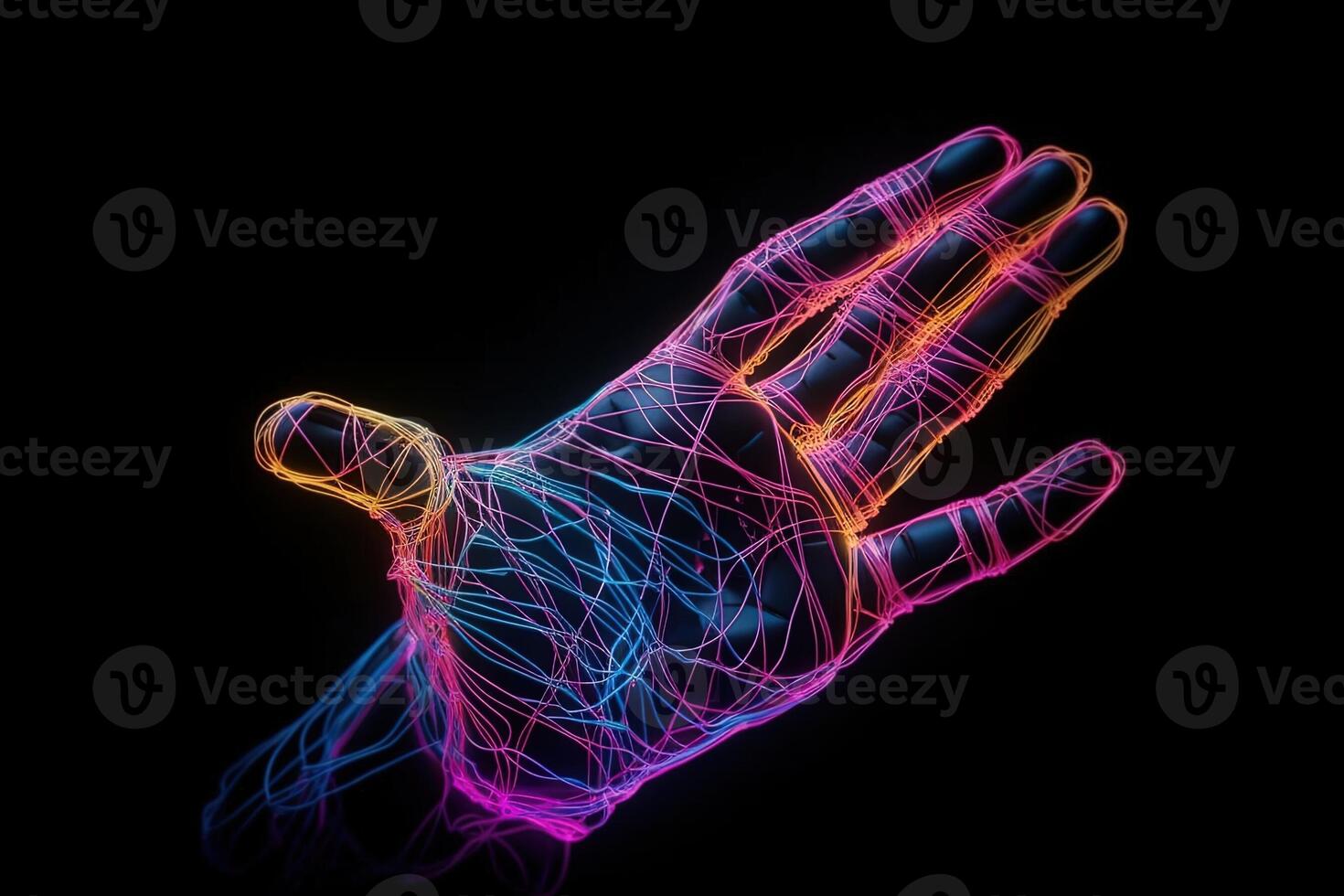 artificial hand open palm with colorful strings illustration photo