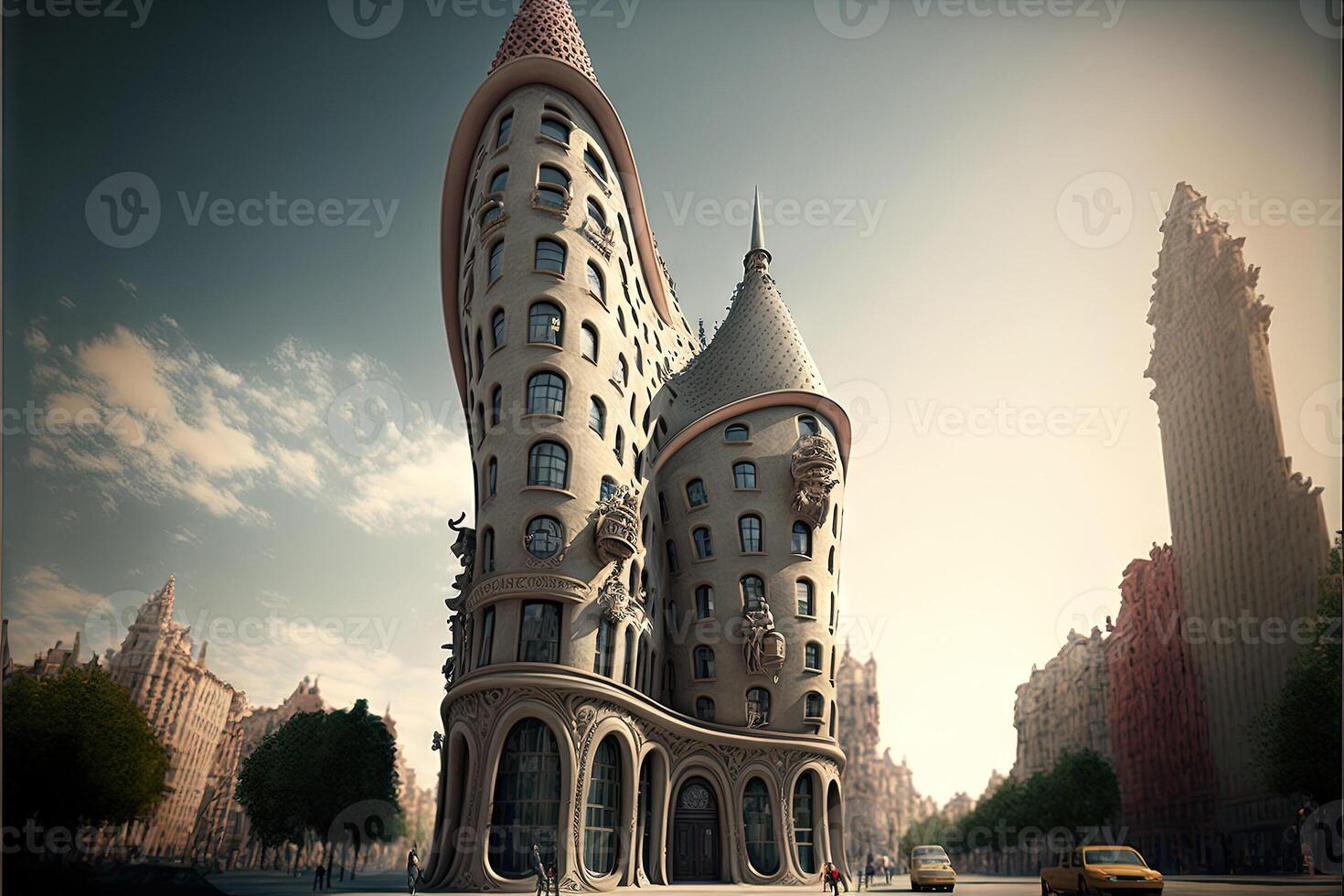 gaudi flatiron building version in new york city illustration photo