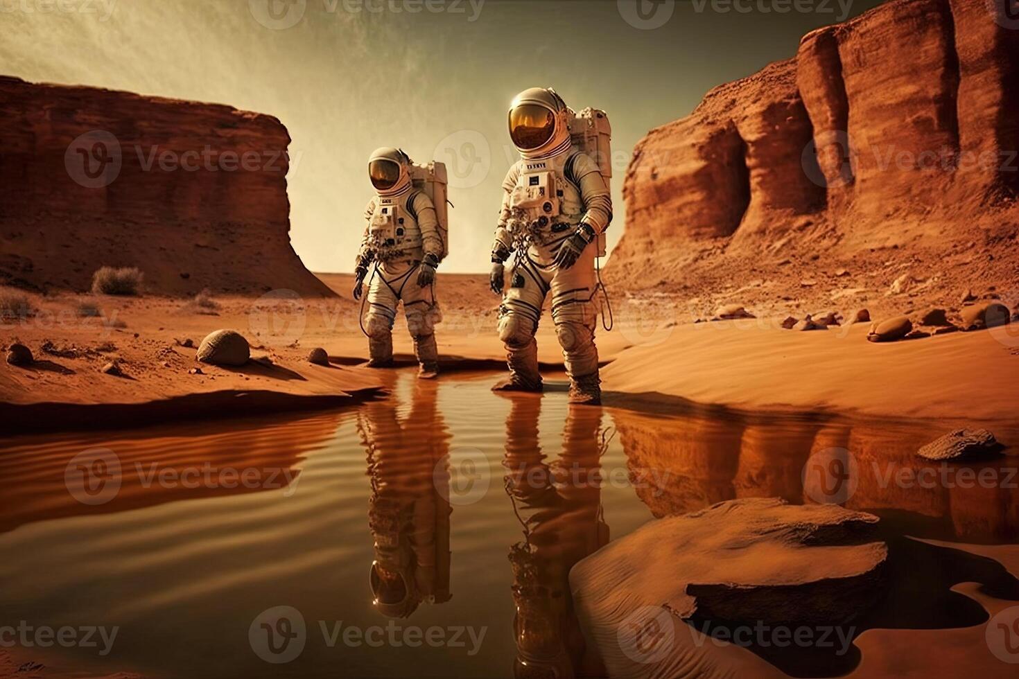 astronauts discover water on planet mars illustration photo