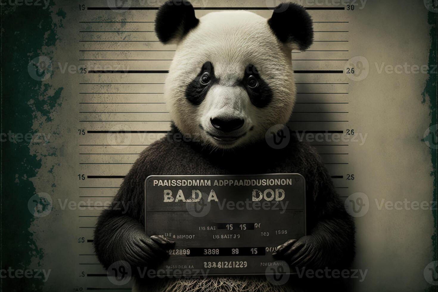 Panda criminal. Police banner. Arrest photo. Police placard, Police mugshot, lineup photo