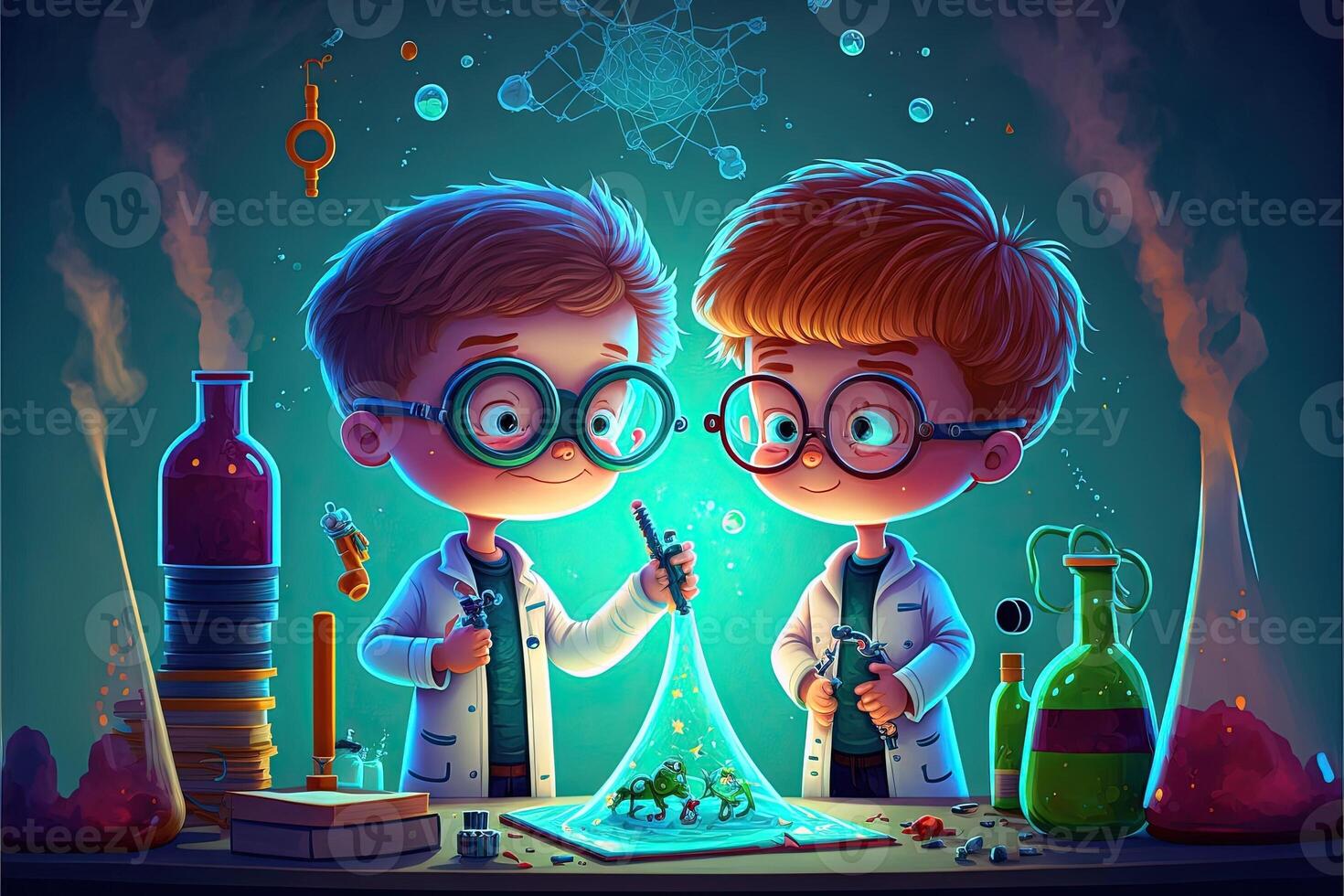 children playing as scientist illustration photo