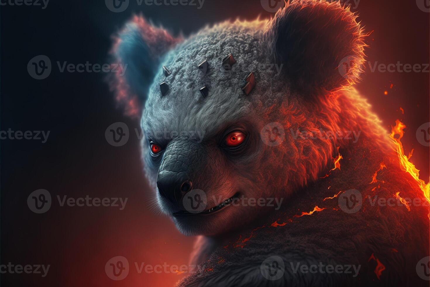 evil bad panda on fire illustration photo